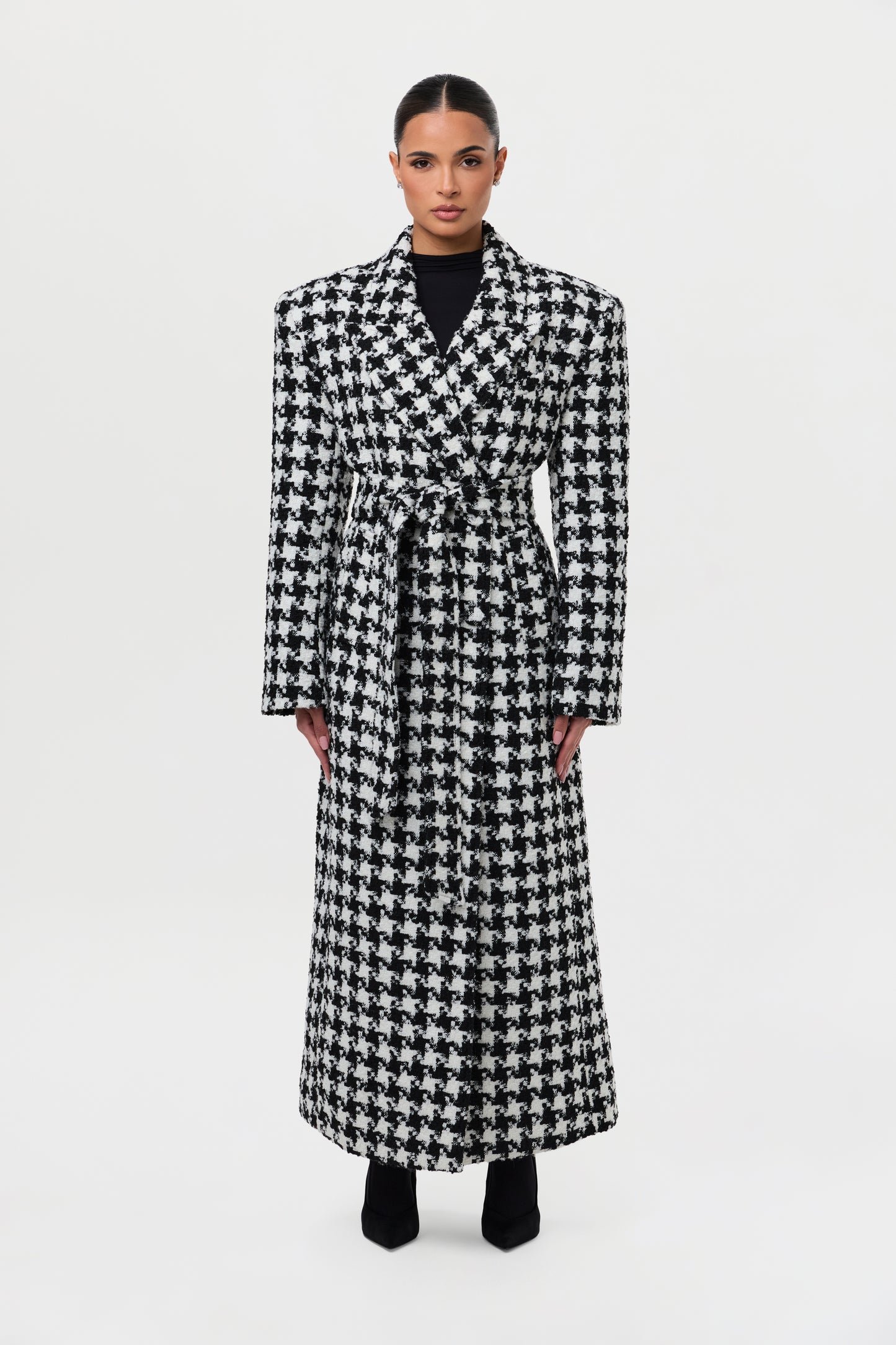 Jacquard Houndstooth Long Coat