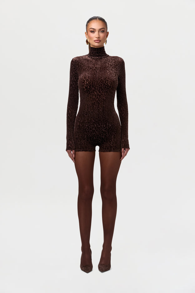 Burnout Print Turtleneck Romper