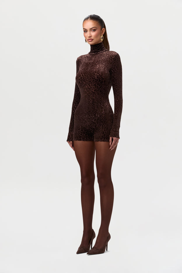 Burnout Print Turtleneck Romper
