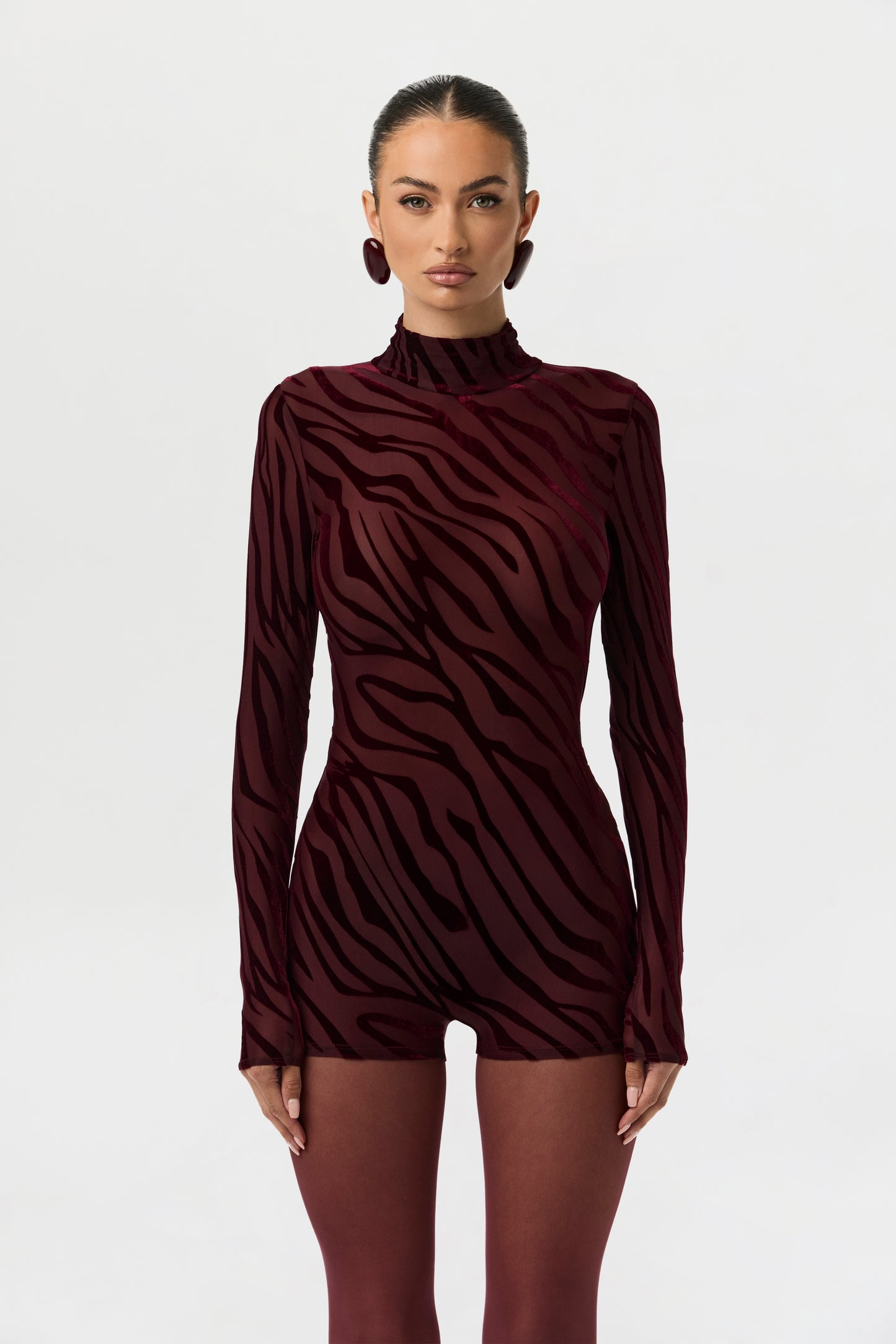 Burnout Print Turtleneck Romper