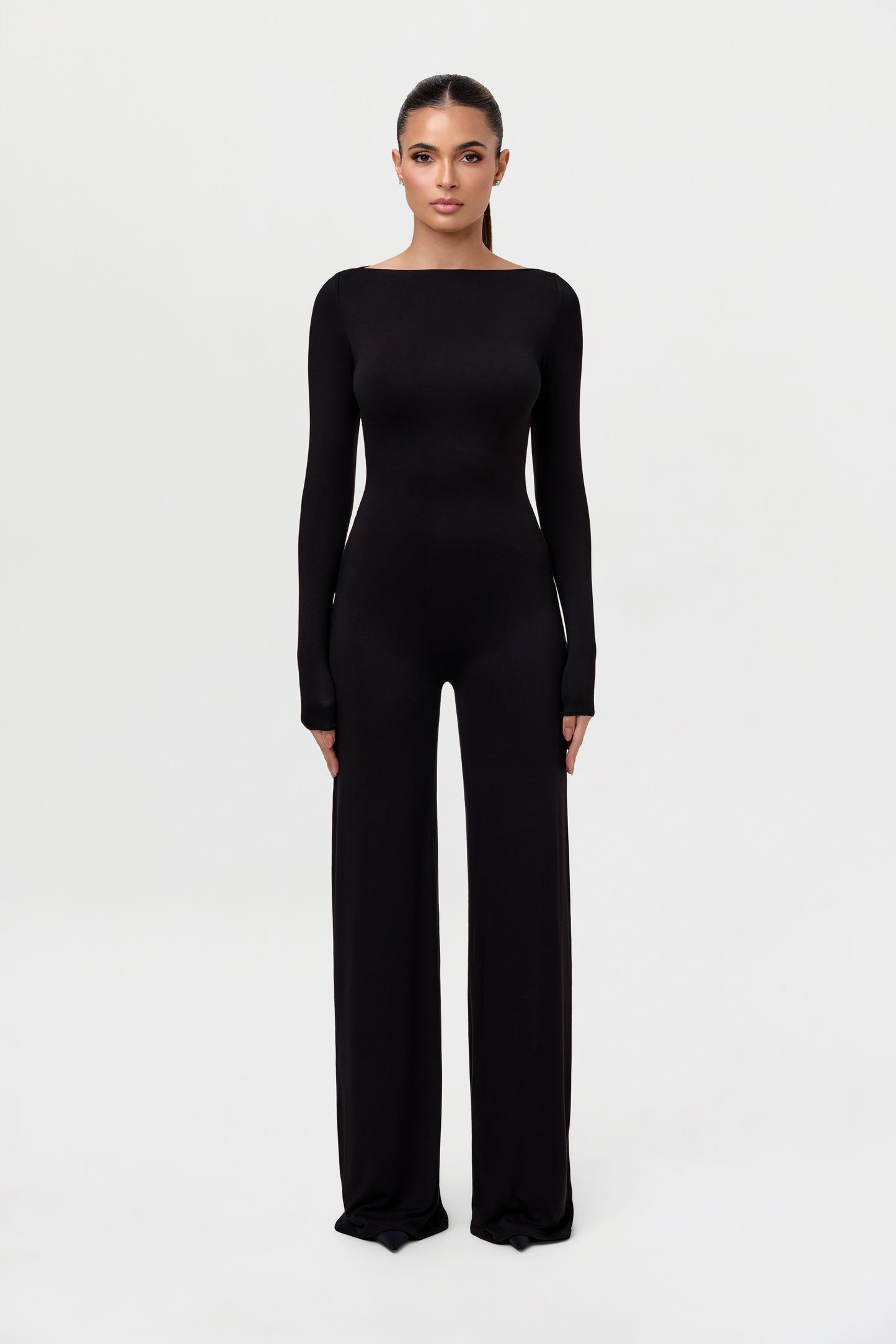 Smooth Boatneck Open Back Jumpsuit