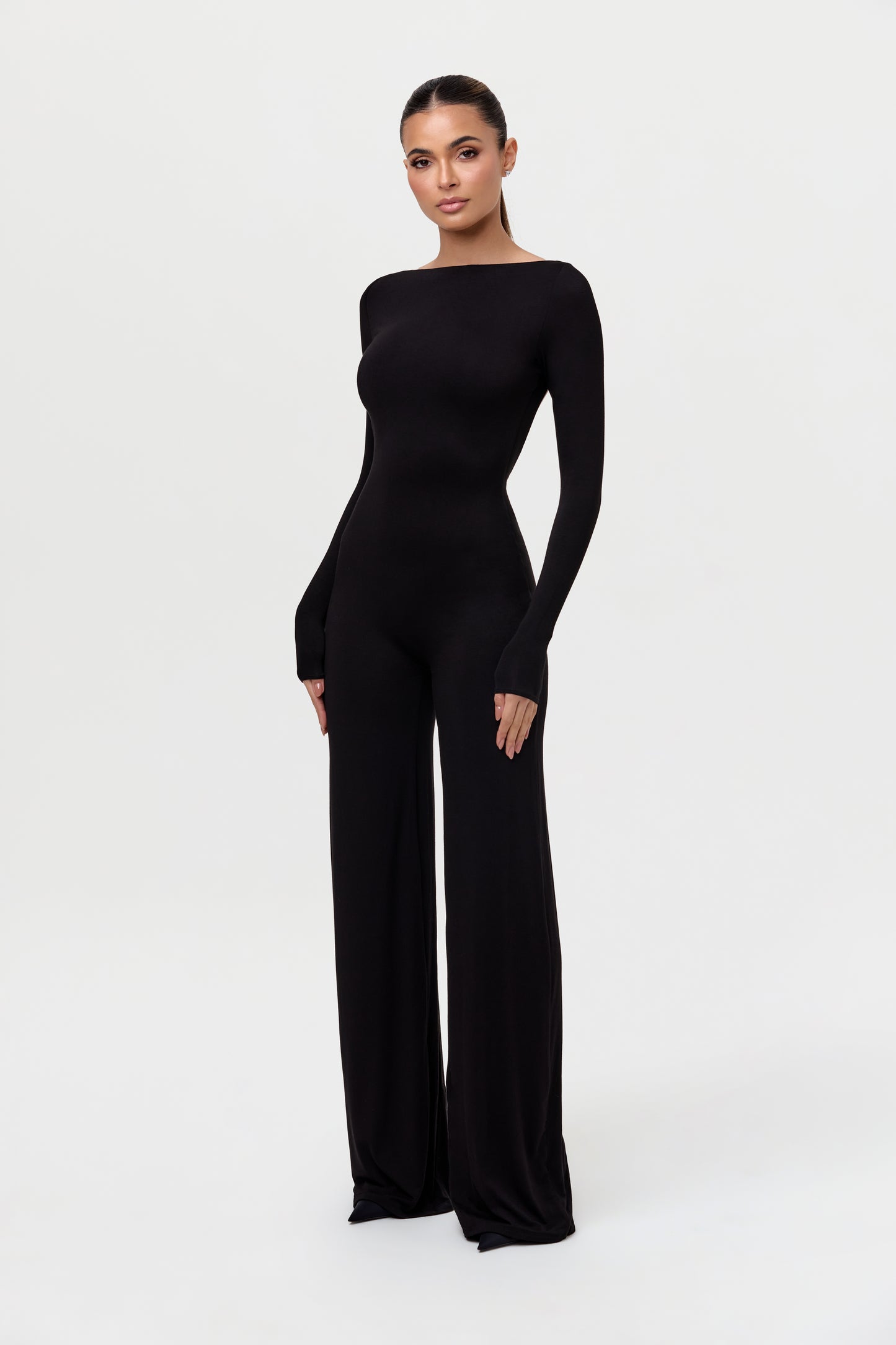 Smooth Boatneck Open Back Jumpsuit