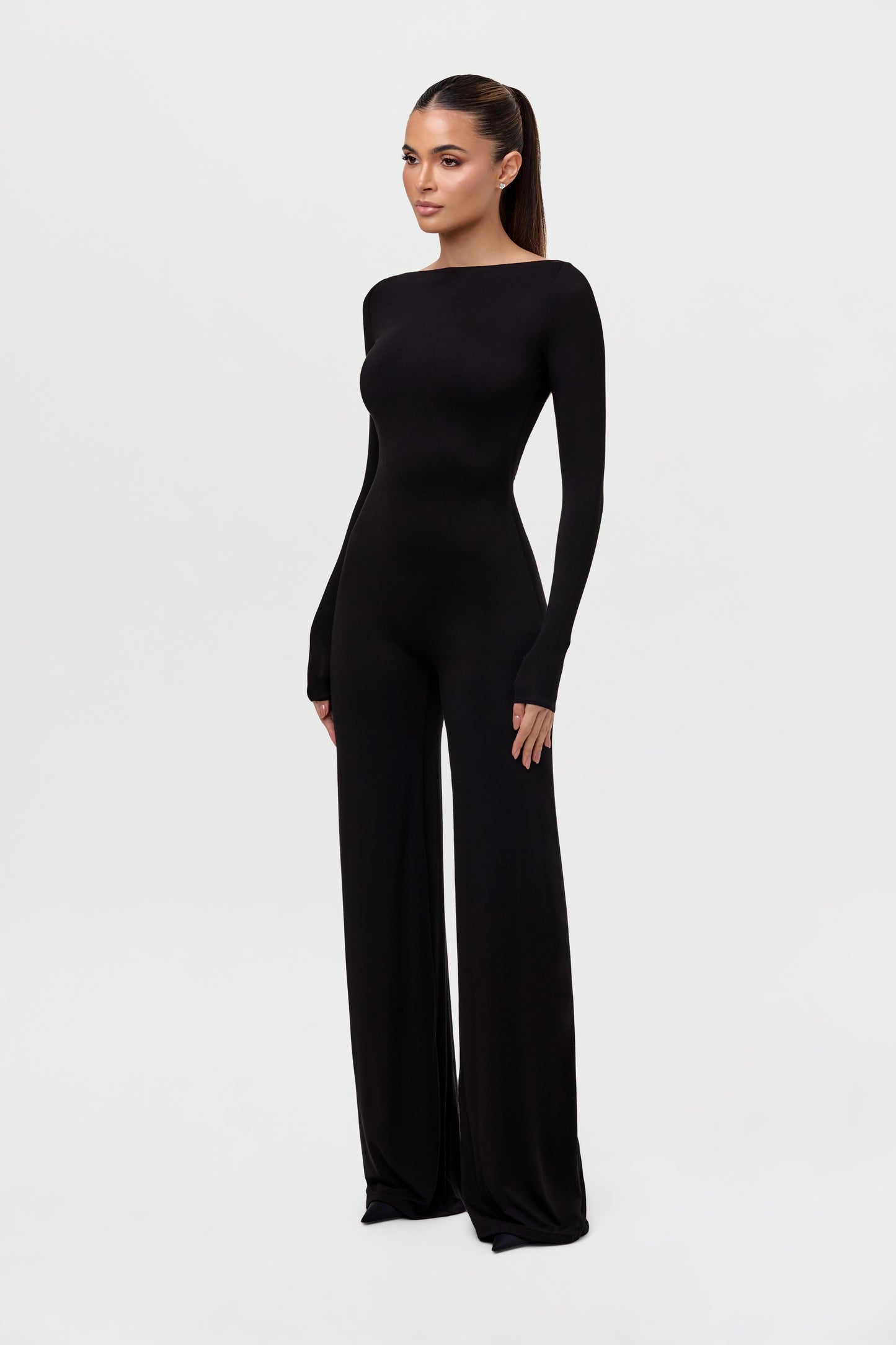 Smooth Boatneck Open Back Jumpsuit