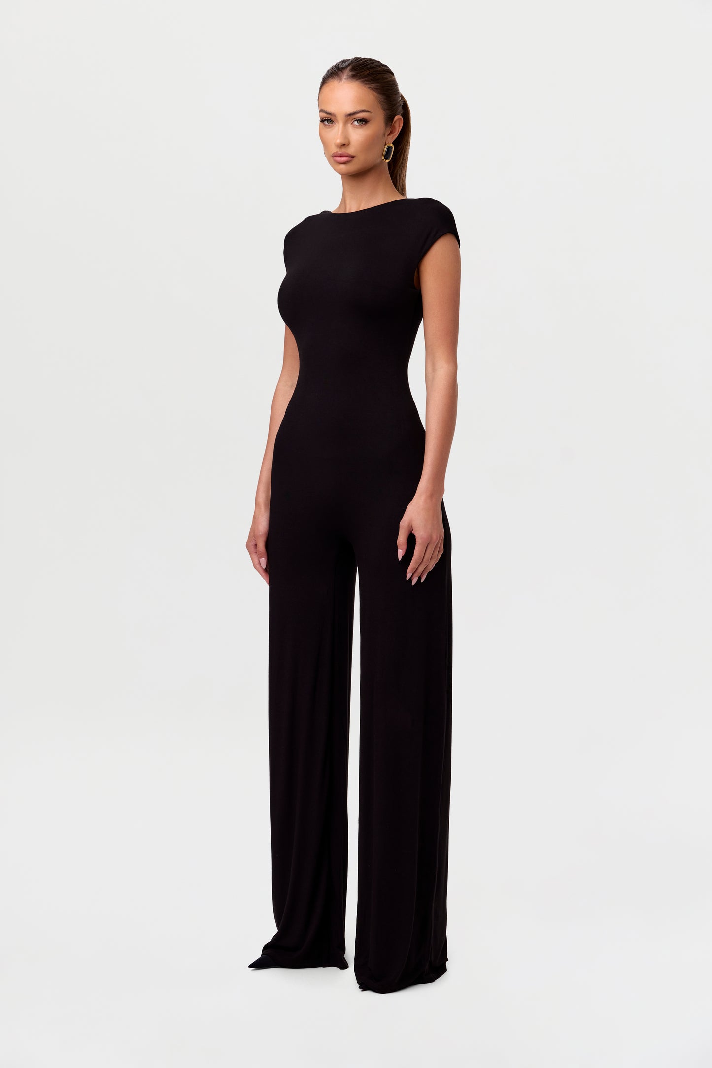 Smooth Cap Sleeve Wide Leg Jumpsuit
