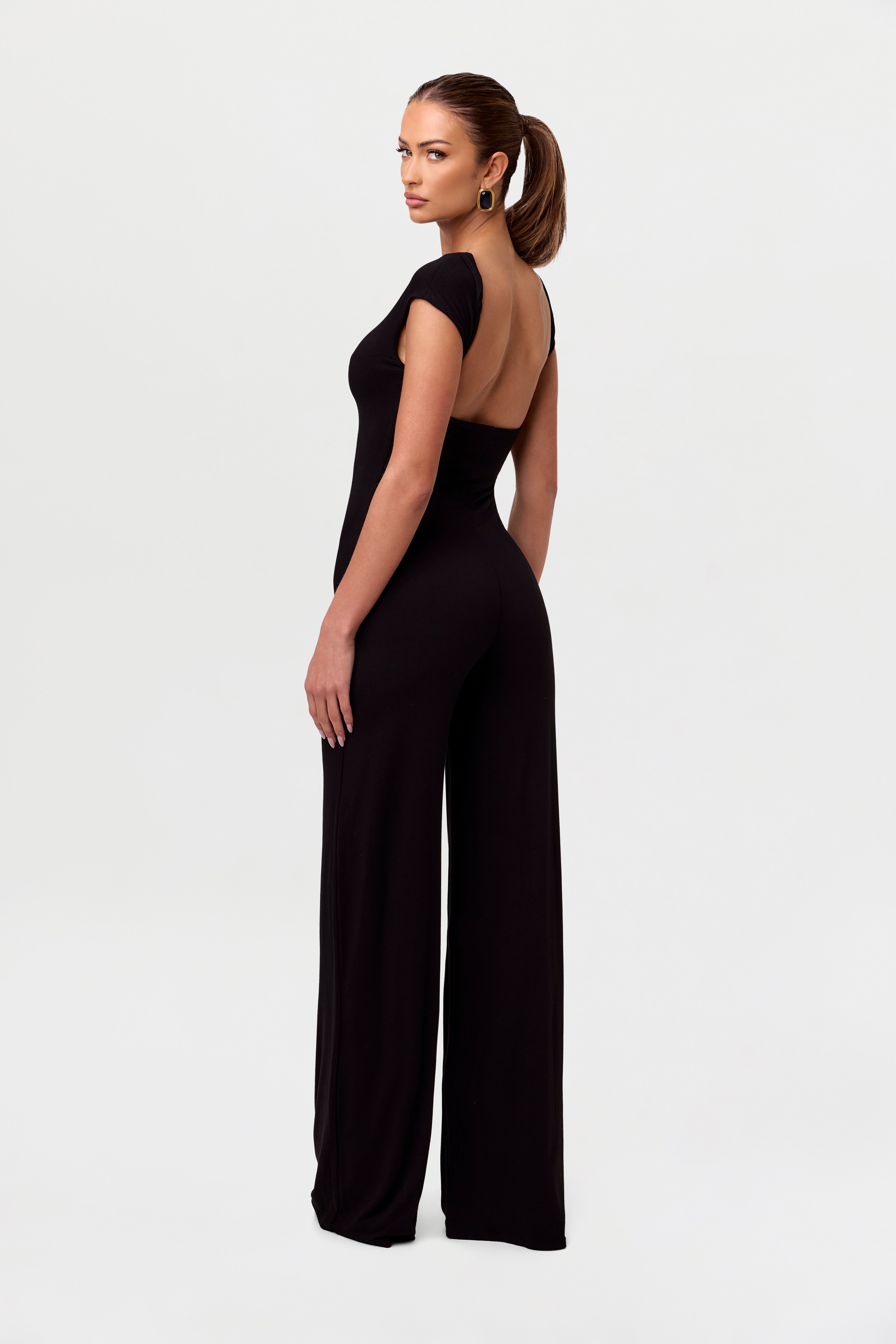 Smooth Cap Sleeve Wide Leg Jumpsuit