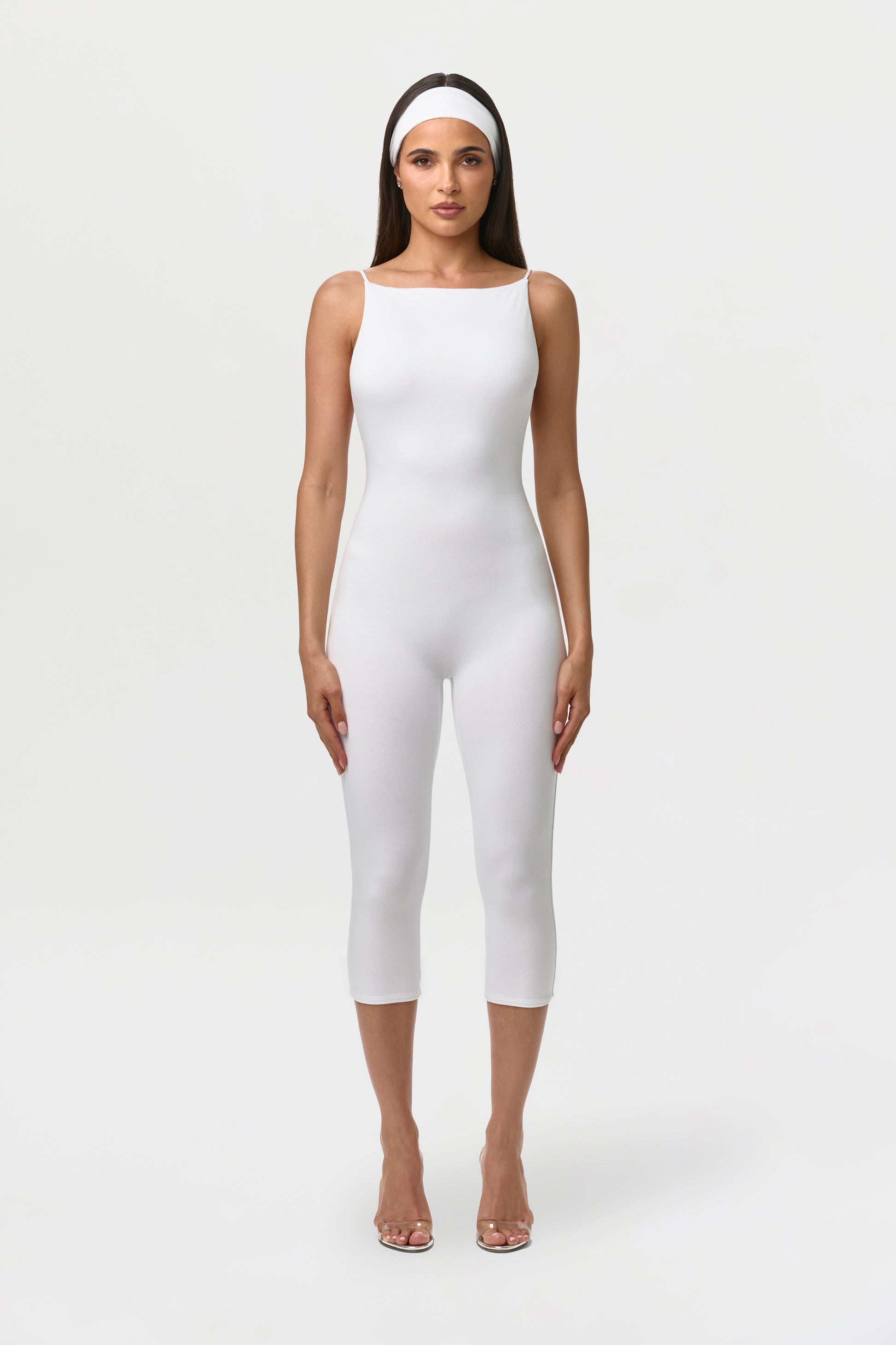 White Smooth Open Back Capri Jumpsuit