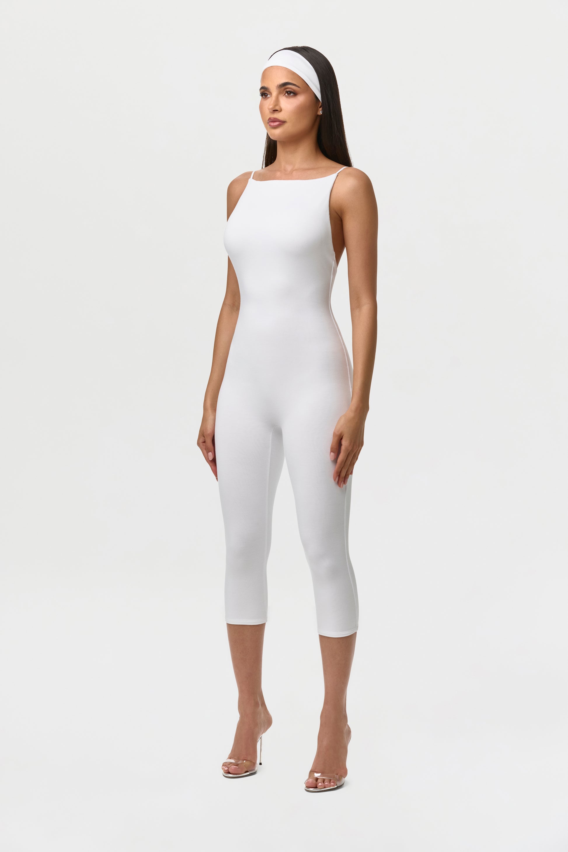 White Smooth Open Back Capri Jumpsuit