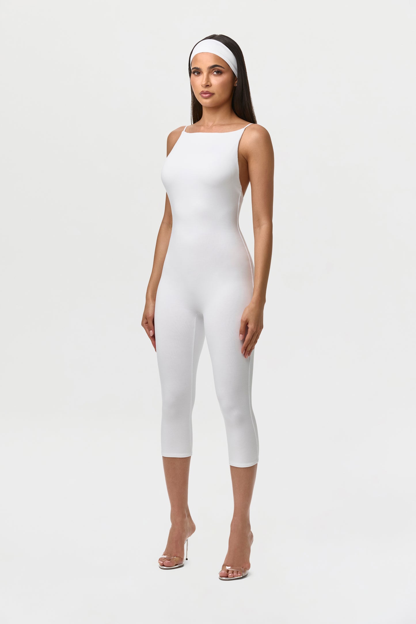 White Smooth Open Back Capri Jumpsuit