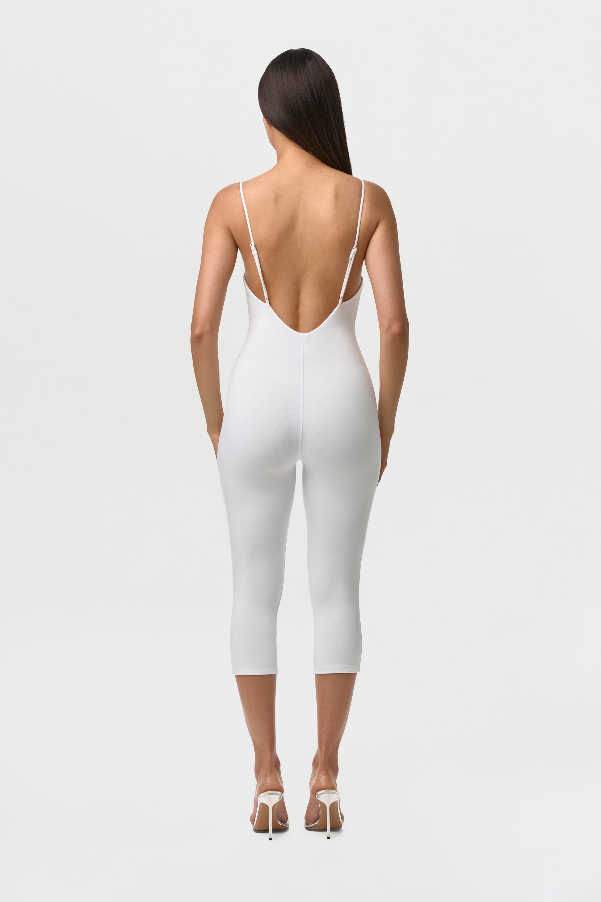White Smooth Open Back Capri Jumpsuit