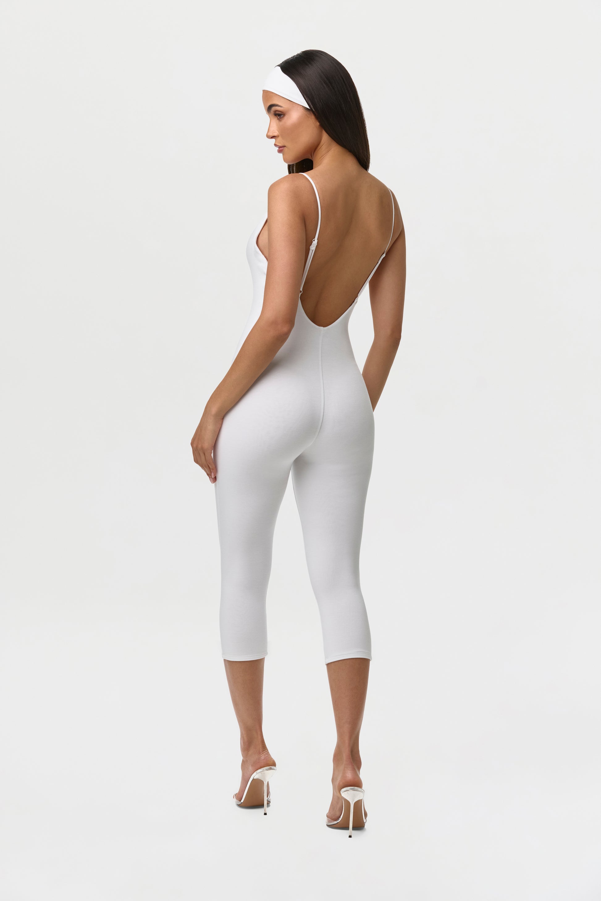 White Smooth Open Back Capri Jumpsuit