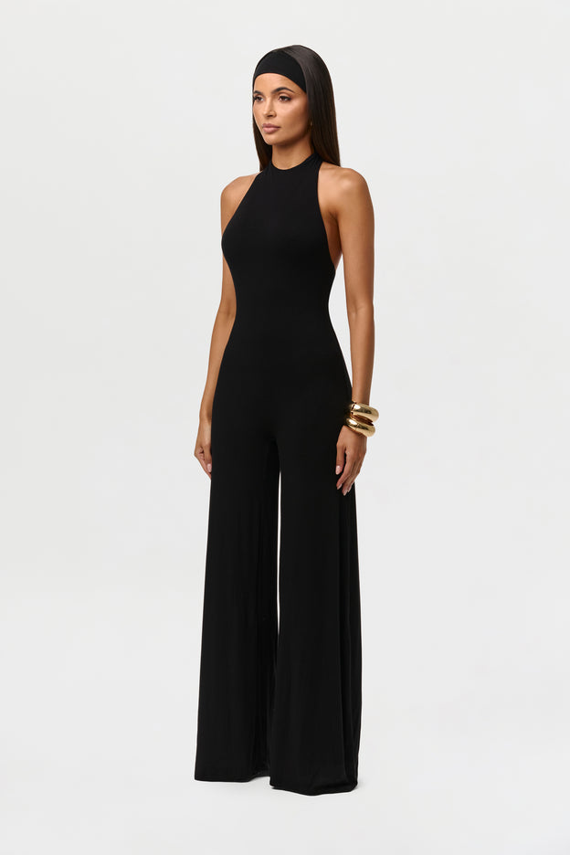 Smooth Halter Wide-Leg Jumpsuit Petite