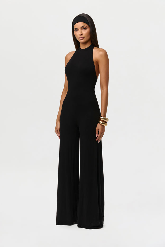 Smooth Halter Wide-Leg Jumpsuit Petite