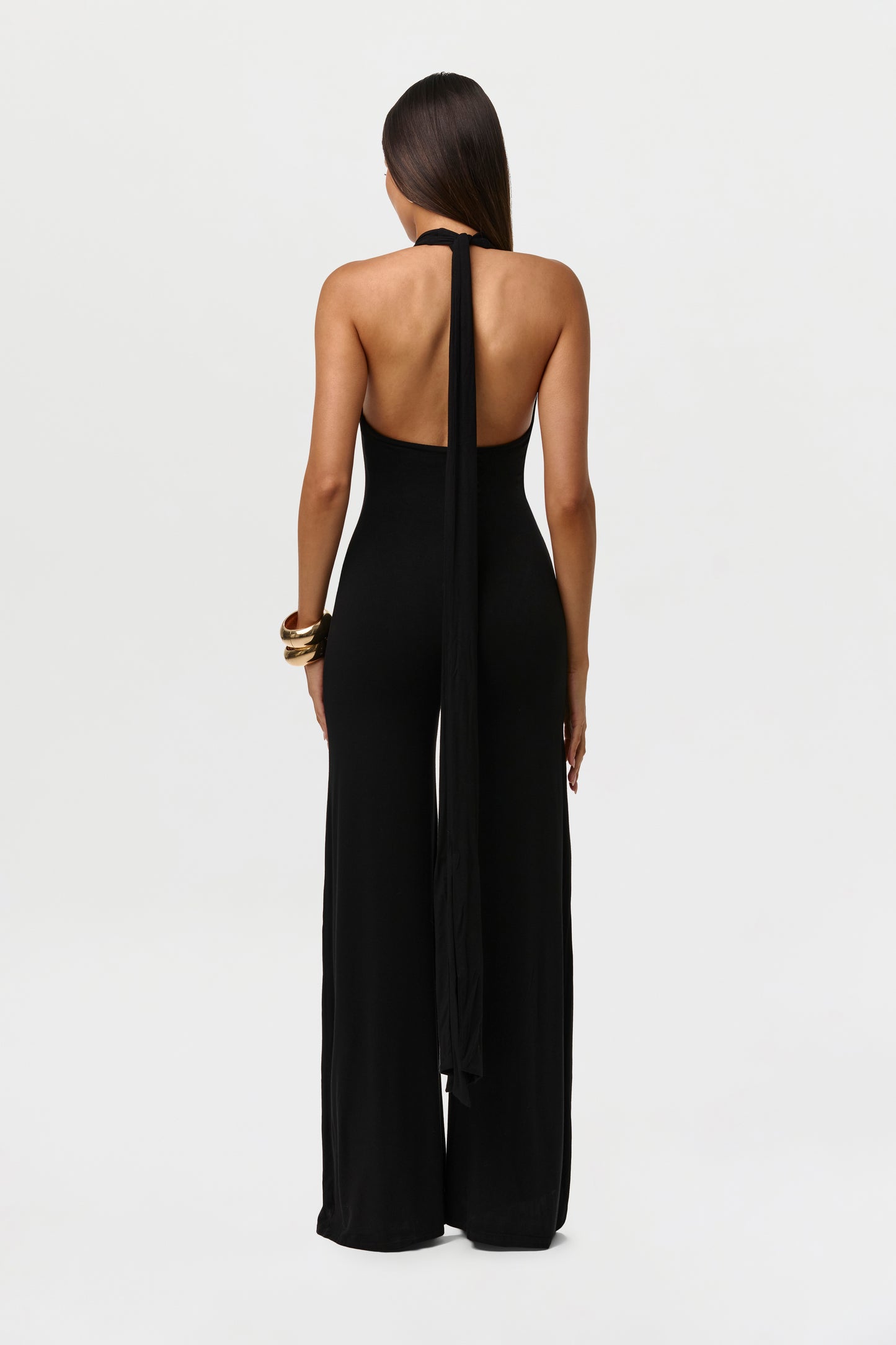 Black Smooth Halter Wide-Leg Jumpsuit Petite