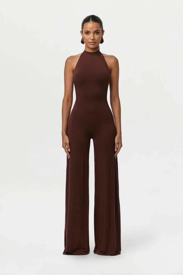 Smooth Halter Wide-Leg Jumpsuit Petite