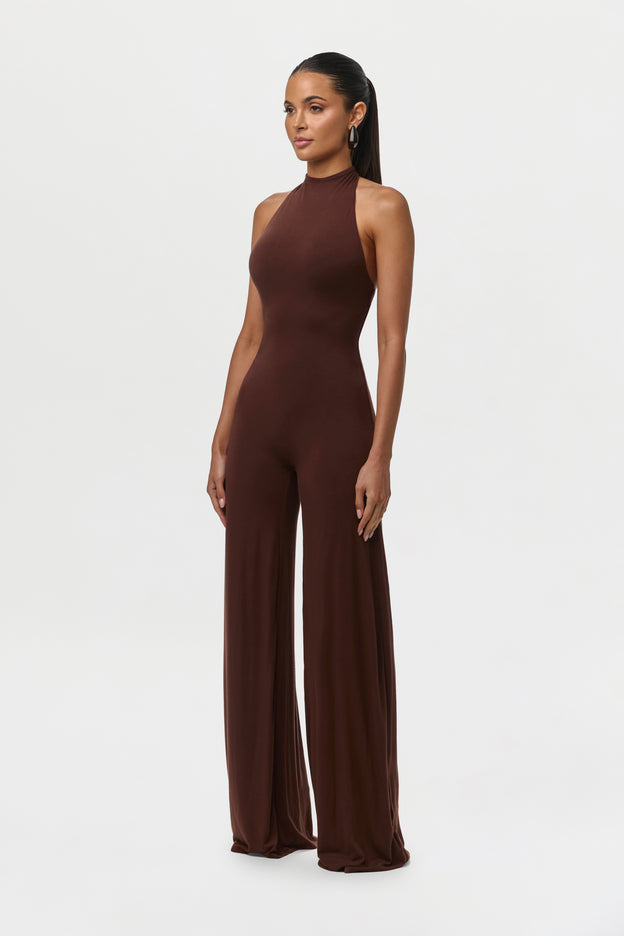 Smooth Halter Wide-Leg Jumpsuit Petite