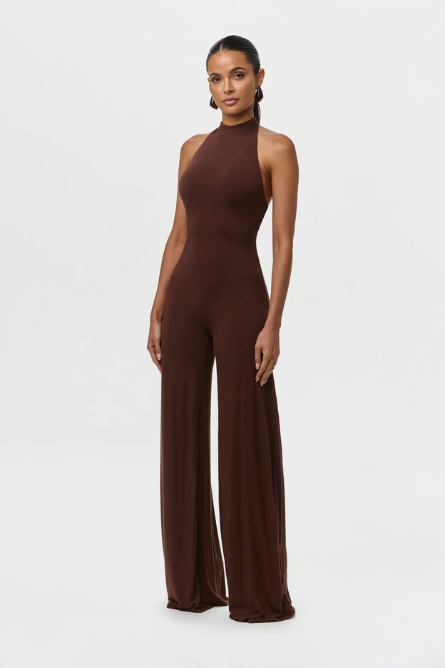 Smooth Halter Wide-Leg Jumpsuit Petite