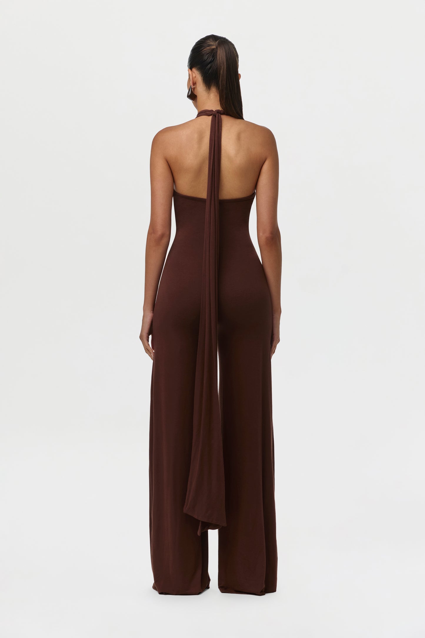 Chocolate Smooth Halter Wide-Leg Jumpsuit Petite