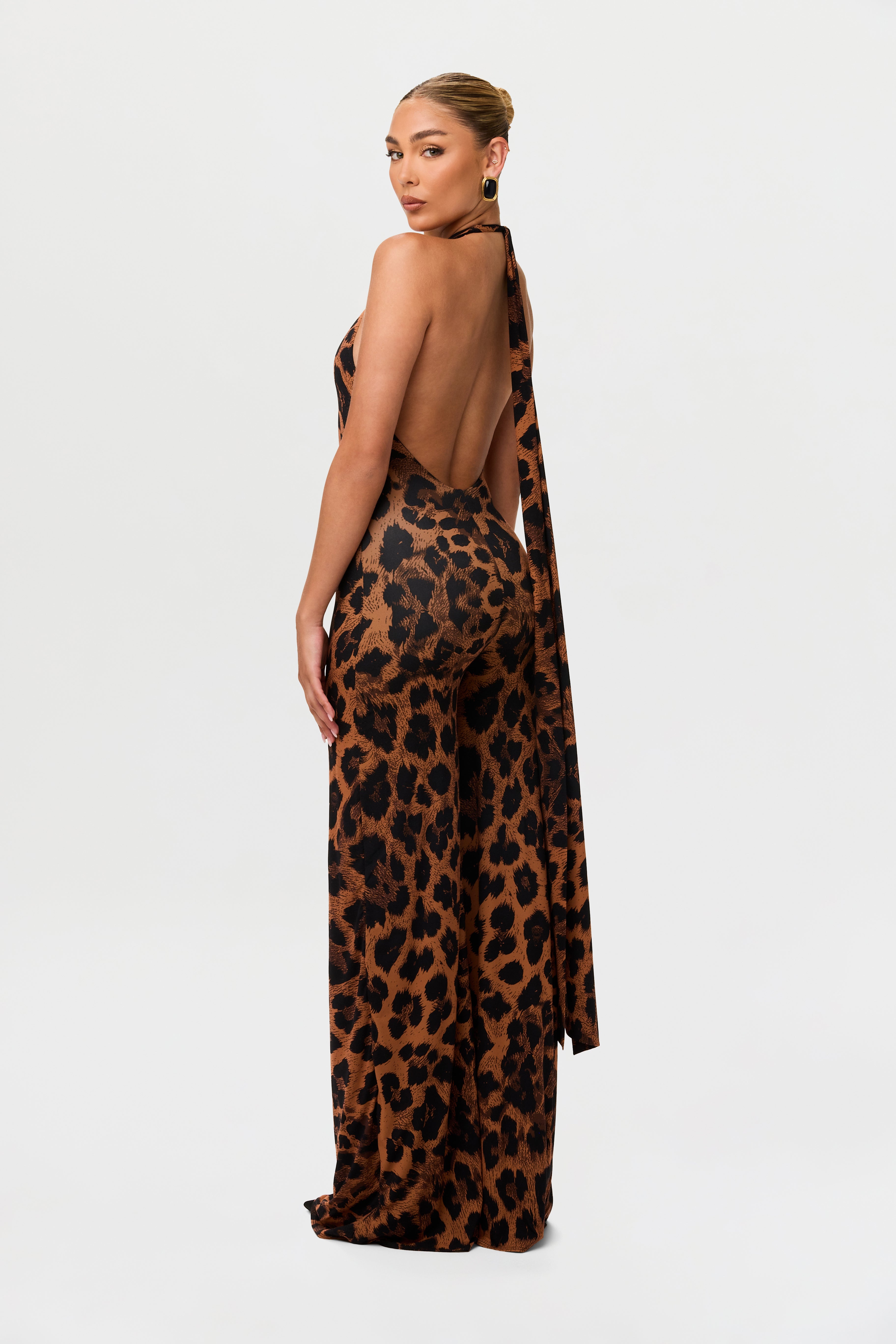 Naked Print Halter Wide Leg Jumpsuit