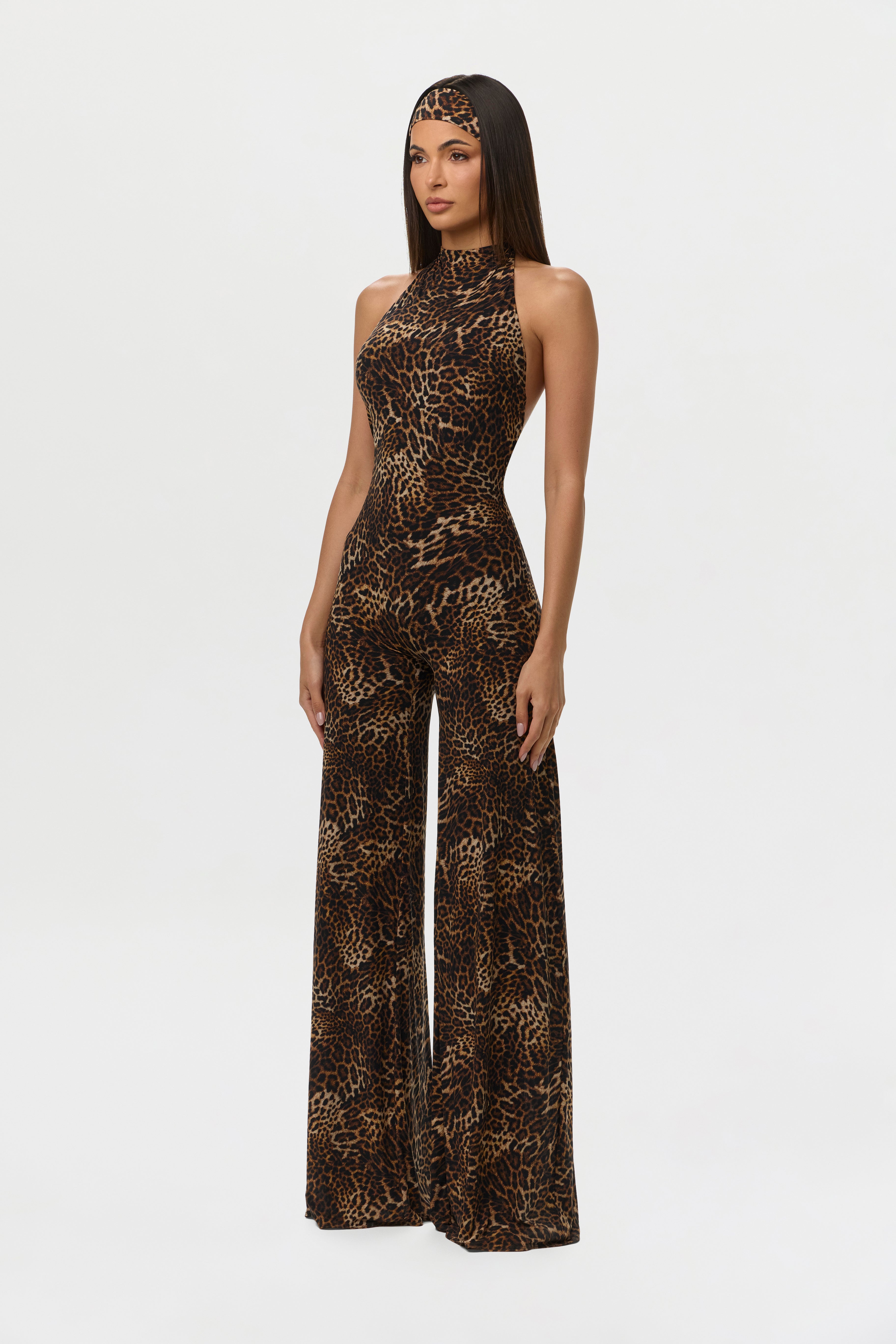 Naked Print Halter Wide Leg Jumpsuit