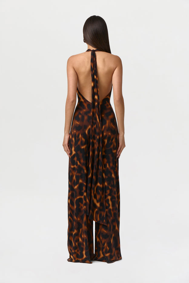 Naked Print Halter Wide Leg Jumpsuit