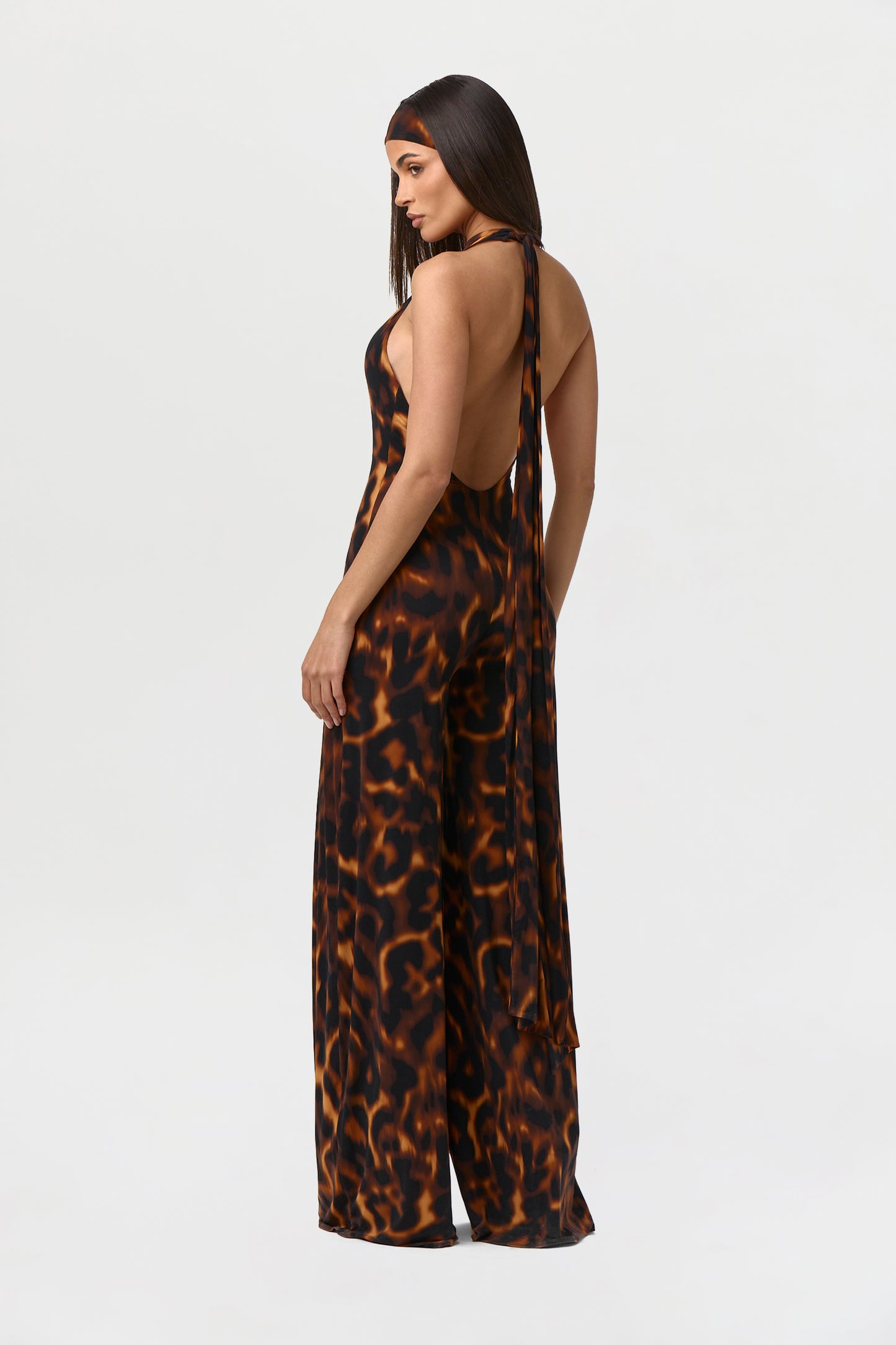 Naked Print Halter Wide Leg Jumpsuit