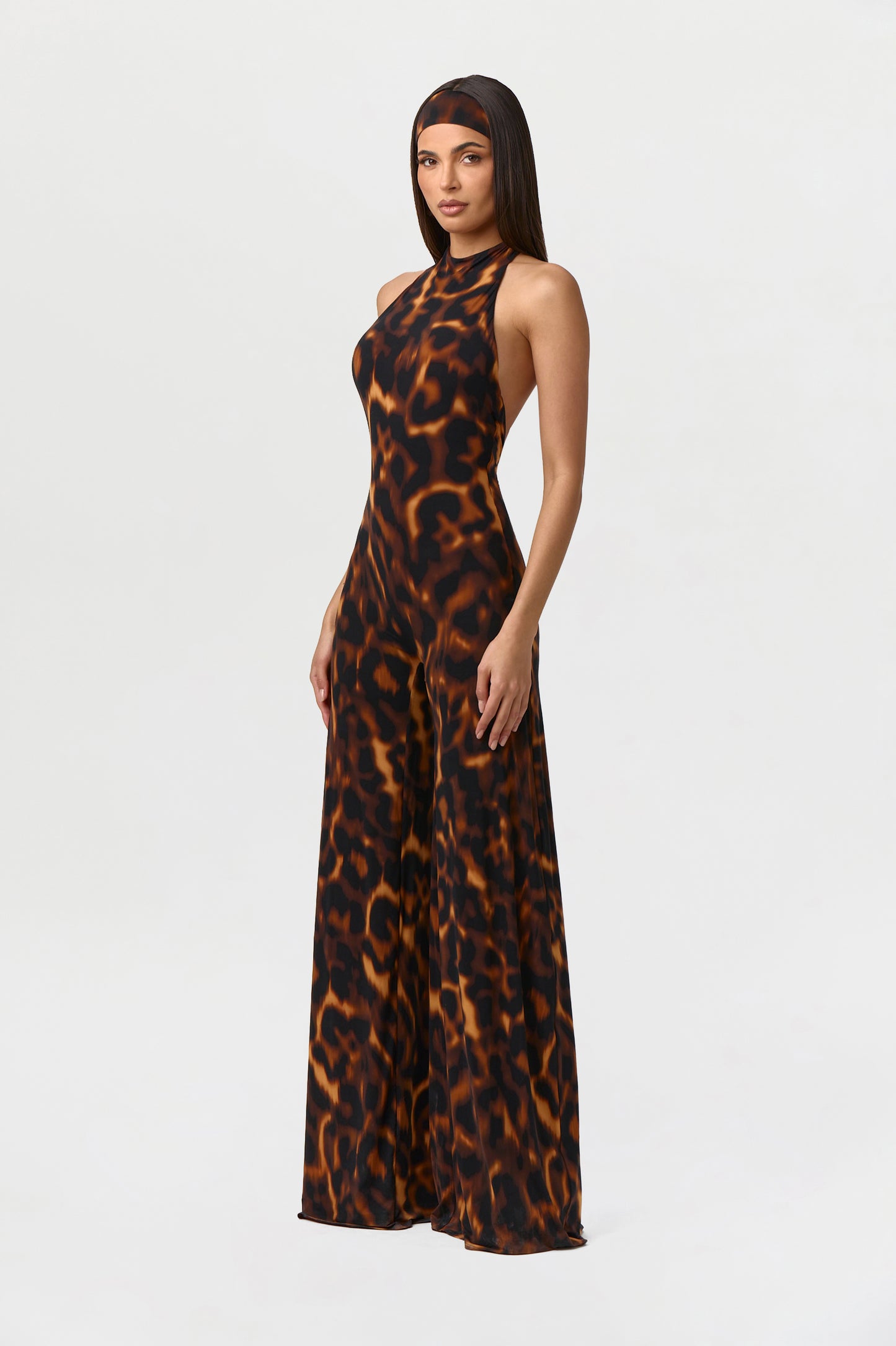 Naked Print Halter Wide Leg Jumpsuit