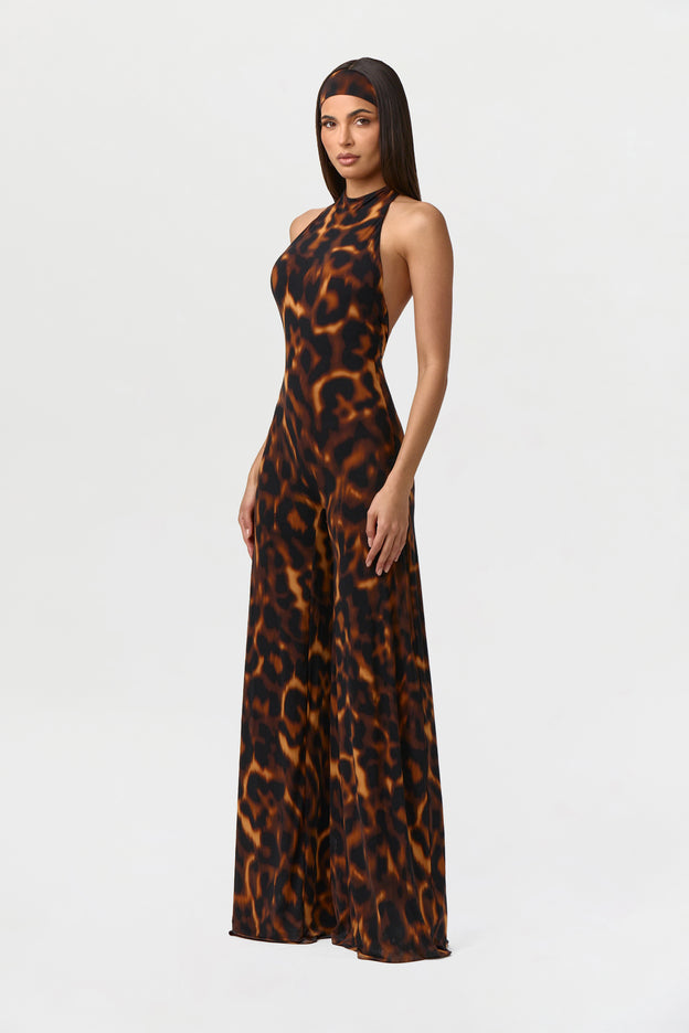 Naked Print Halter Wide Leg Jumpsuit