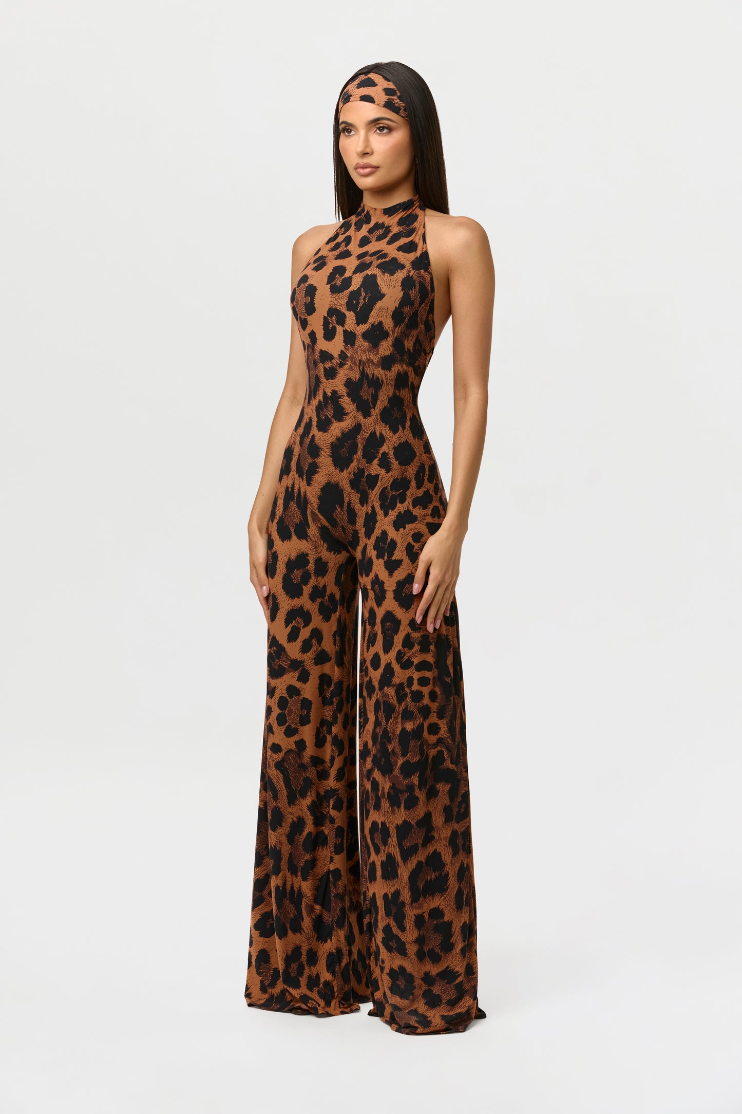 Naked Print Halter Wide Leg Jumpsuit