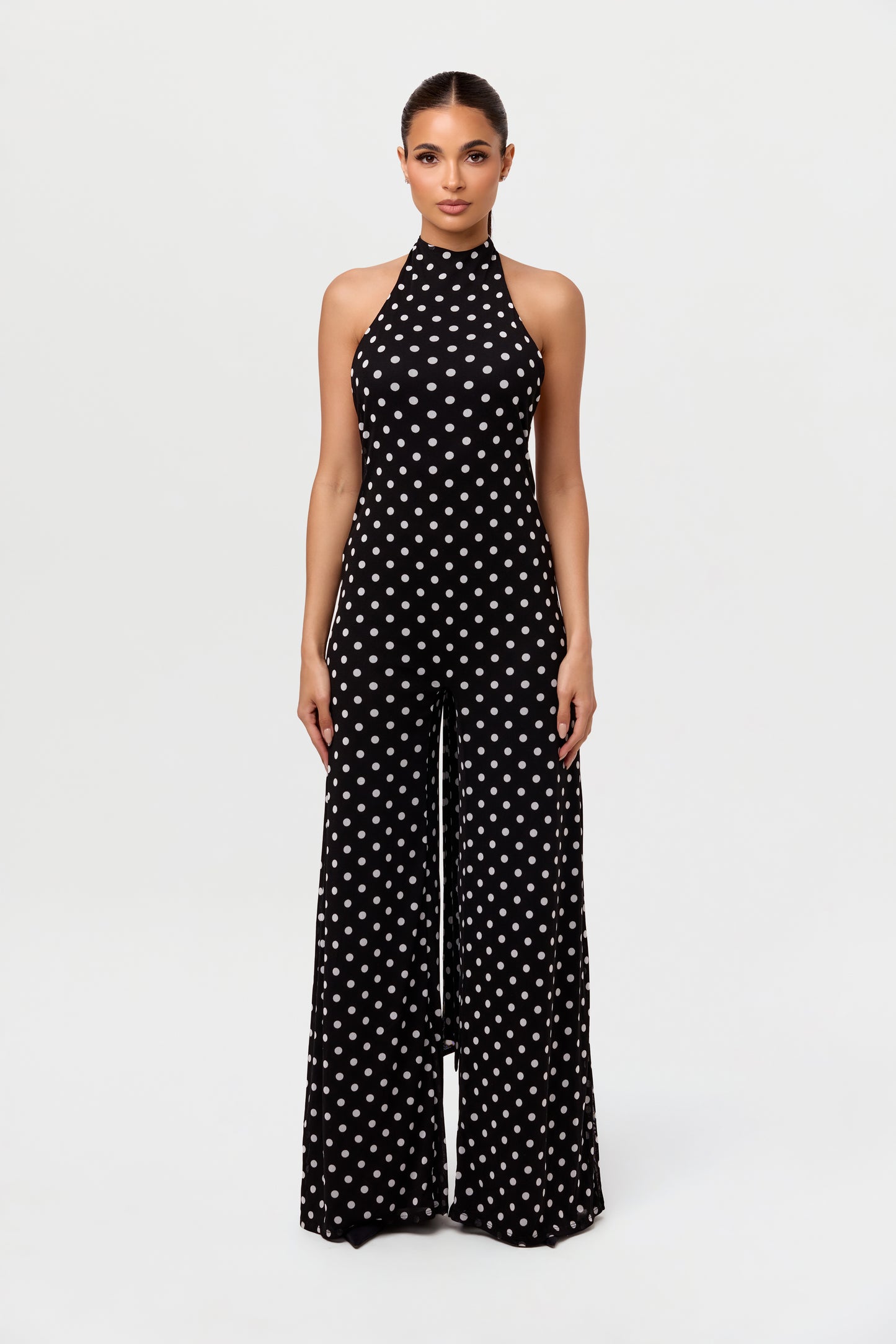 Polka Dot Halter Wide-Leg Jumpsuit