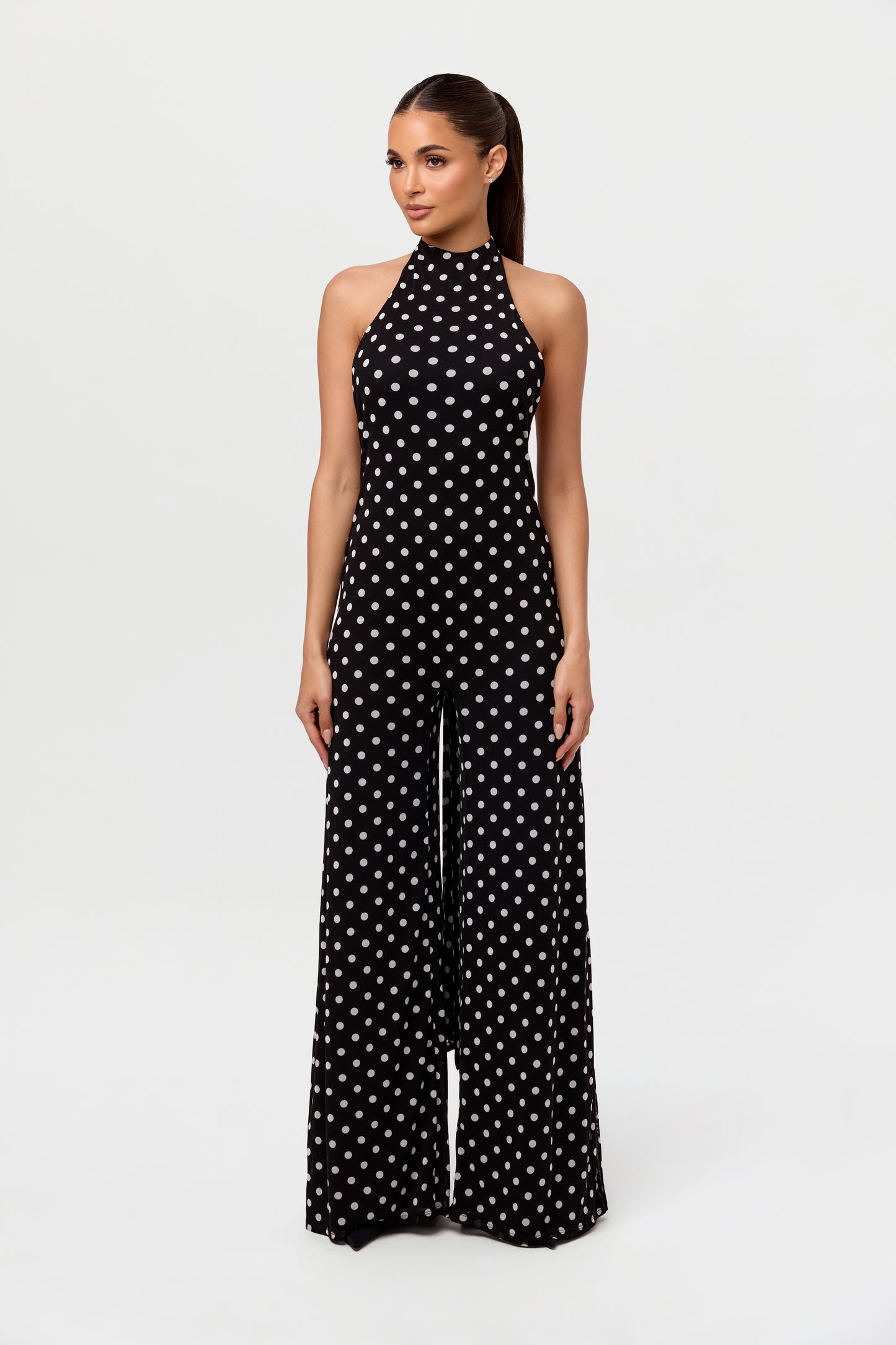 Polka Dot Halter Wide-Leg Jumpsuit