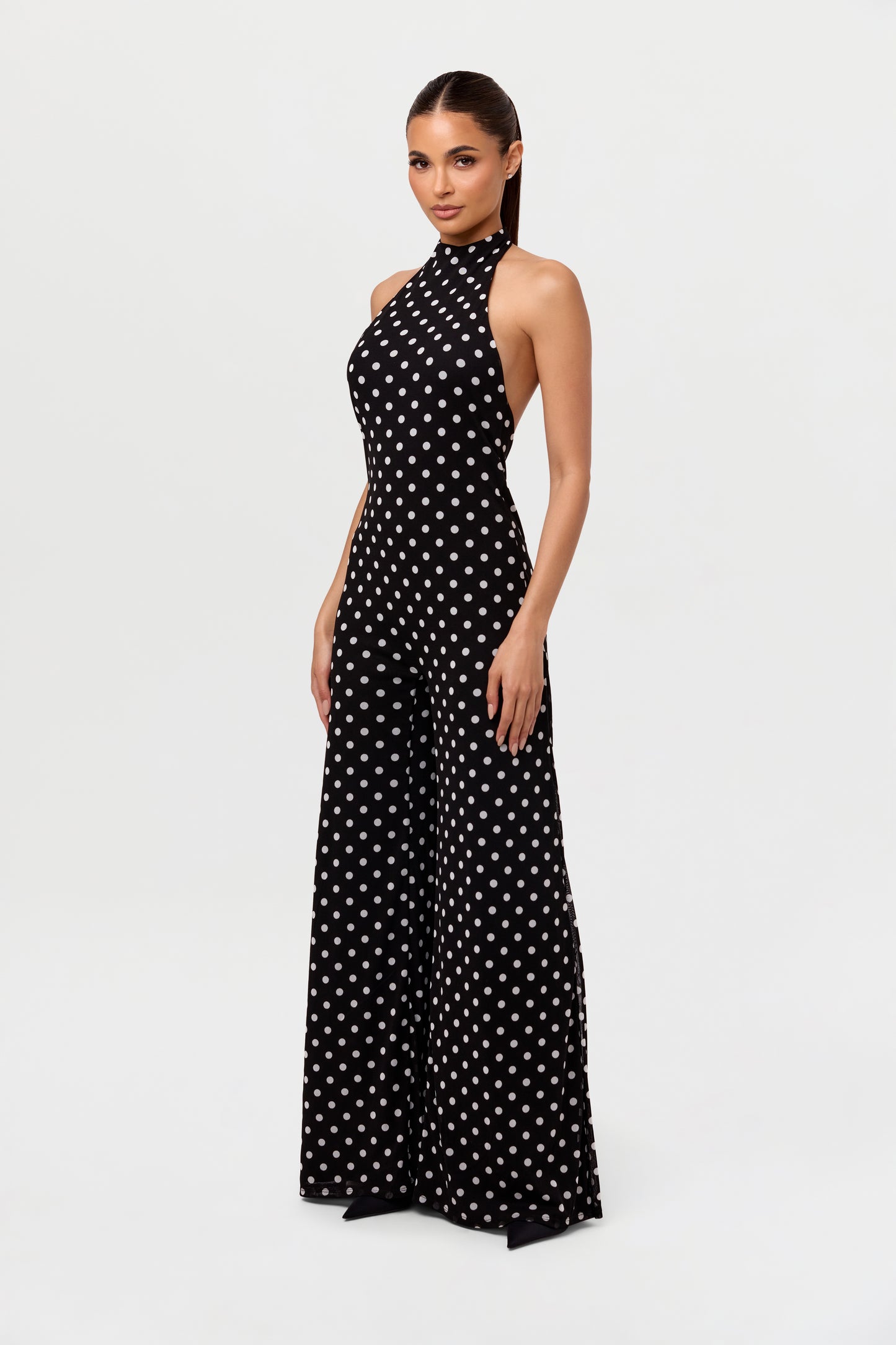 Polka Dot Halter Wide-Leg Jumpsuit