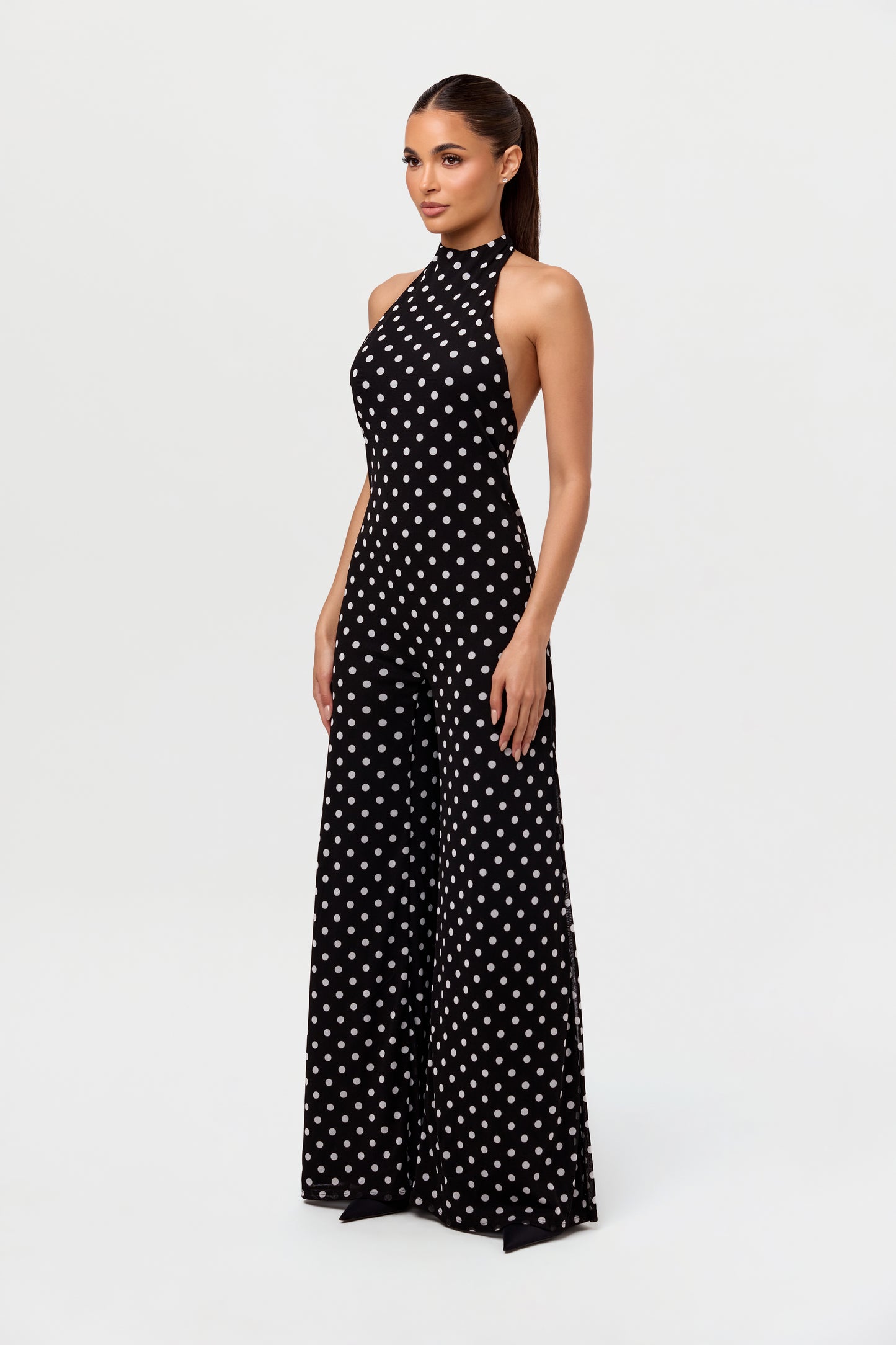 Polka Dot Halter Wide-Leg Jumpsuit