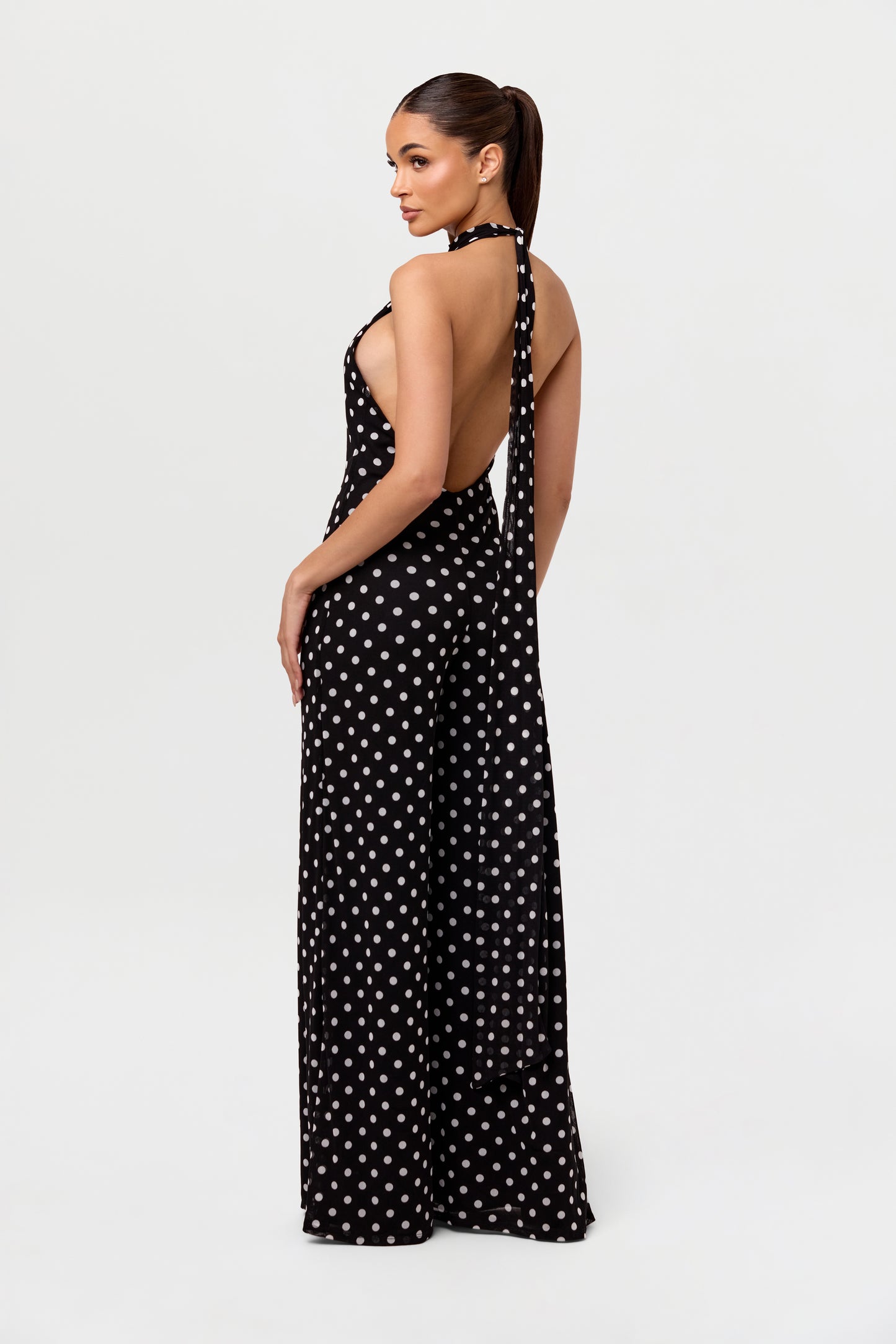 Polka Dot Halter Wide-Leg Jumpsuit