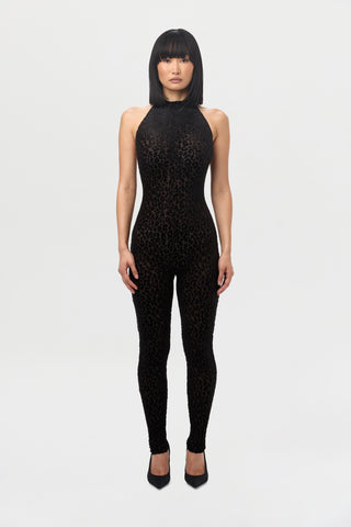 Burnout Print Halter Jumpsuit