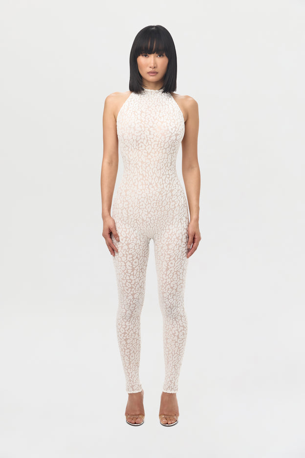 Burnout Print Halter Jumpsuit