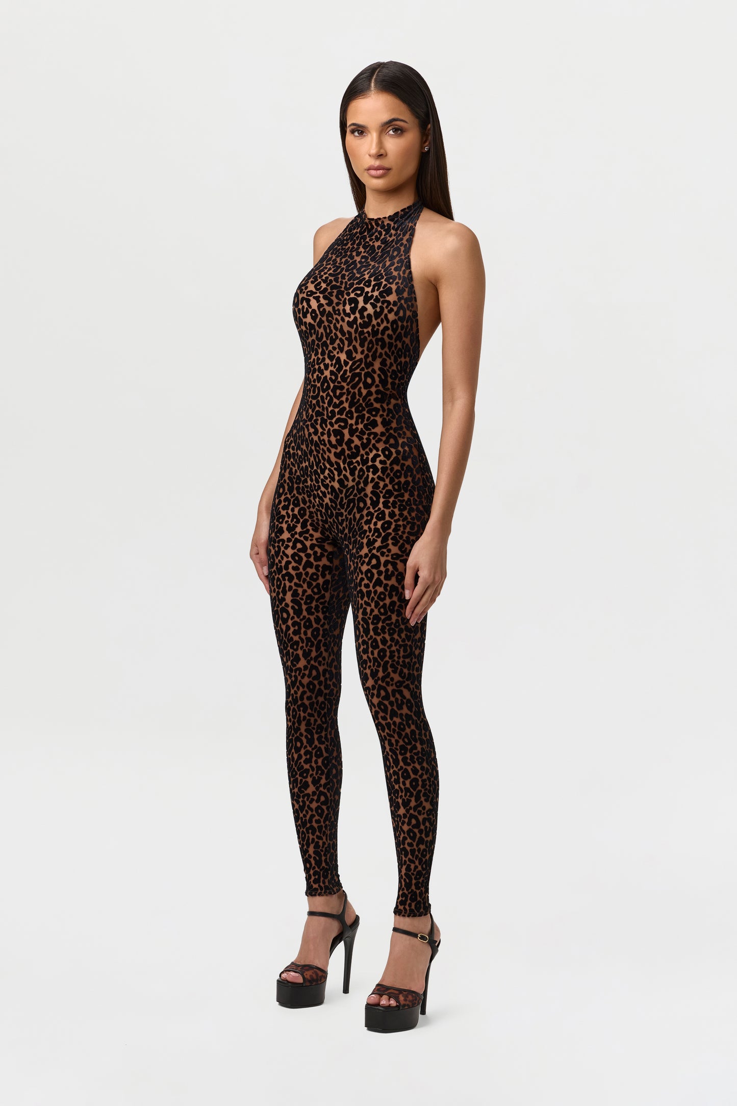 Burnout Print Halter Jumpsuit