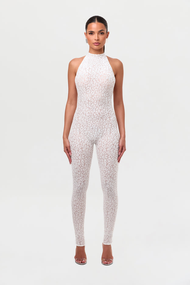 Burnout Print Halter Jumpsuit