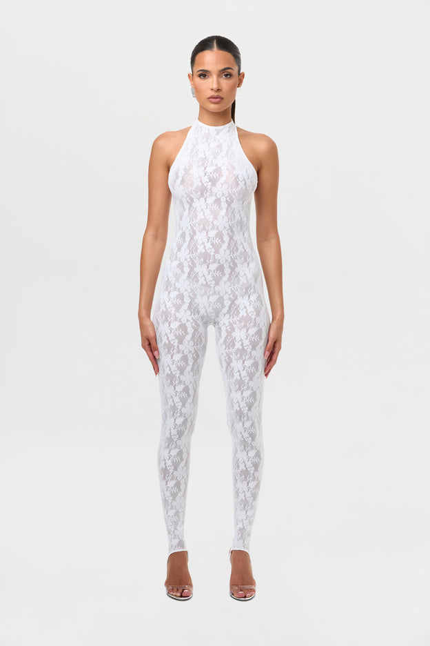 Lace Racer Stirrup Jumpsuit Petite