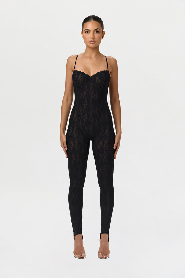 Stretch Lace Stirrup Jumpsuit