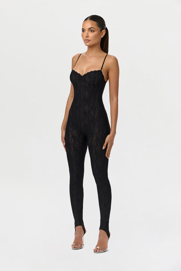 Stretch Lace Stirrup Jumpsuit
