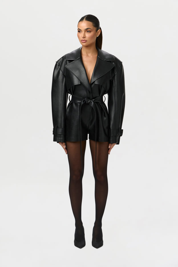 Vegan Leather Trench Romper