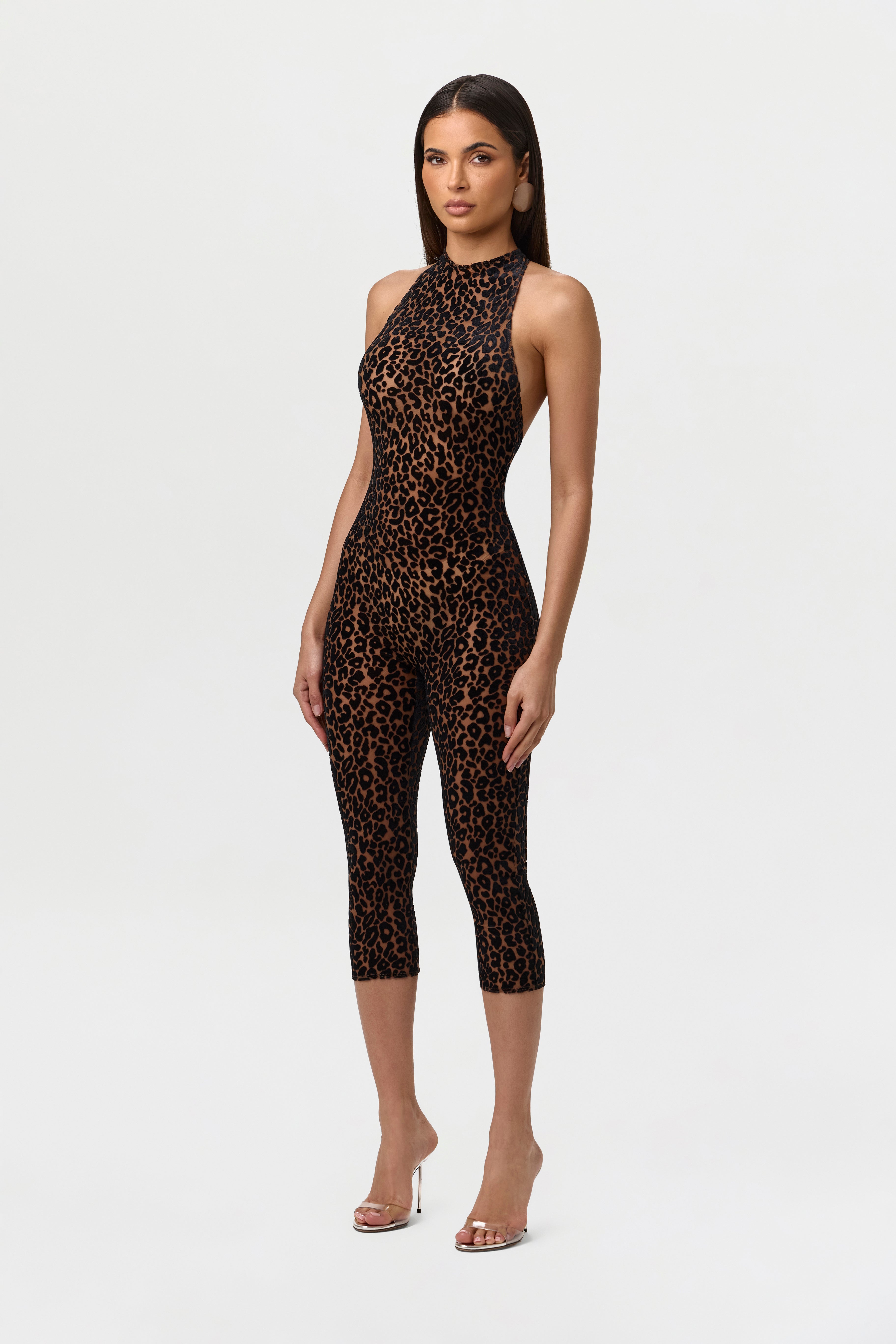 Burnout Print Halter Capri Jumpsuit