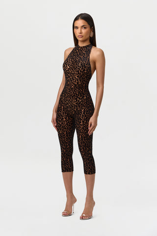 Burnout Print Halter Capri Jumpsuit