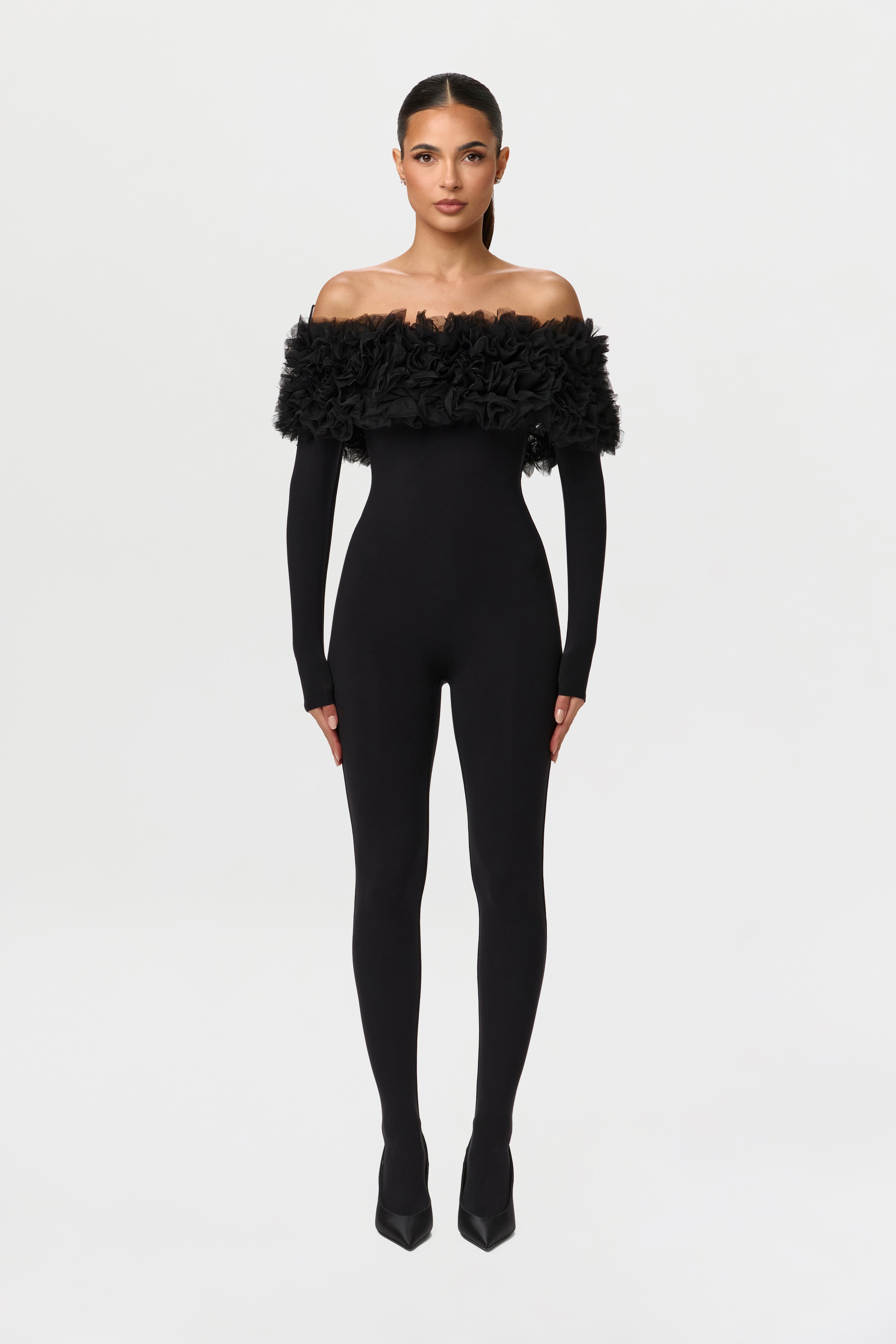 Naked Off-Shoulder Roses Jumpsuit Petite