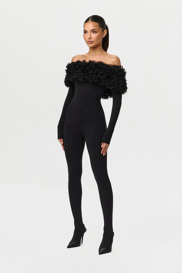 Naked Off-Shoulder Roses Jumpsuit Petite
