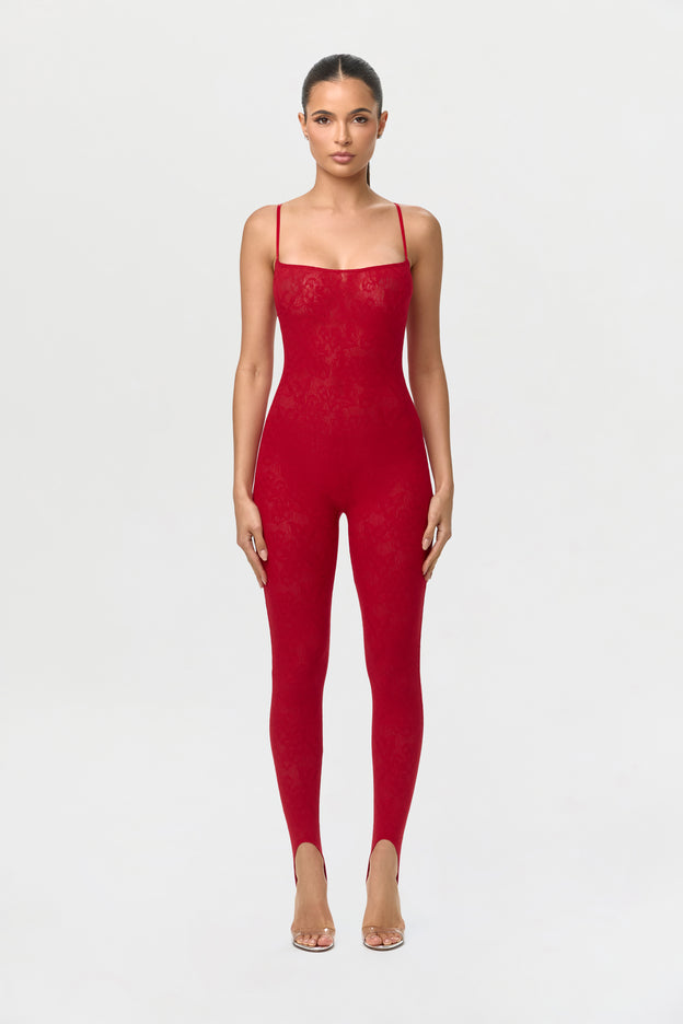 Stretch Lace Tank Stirrup Jumpsuit