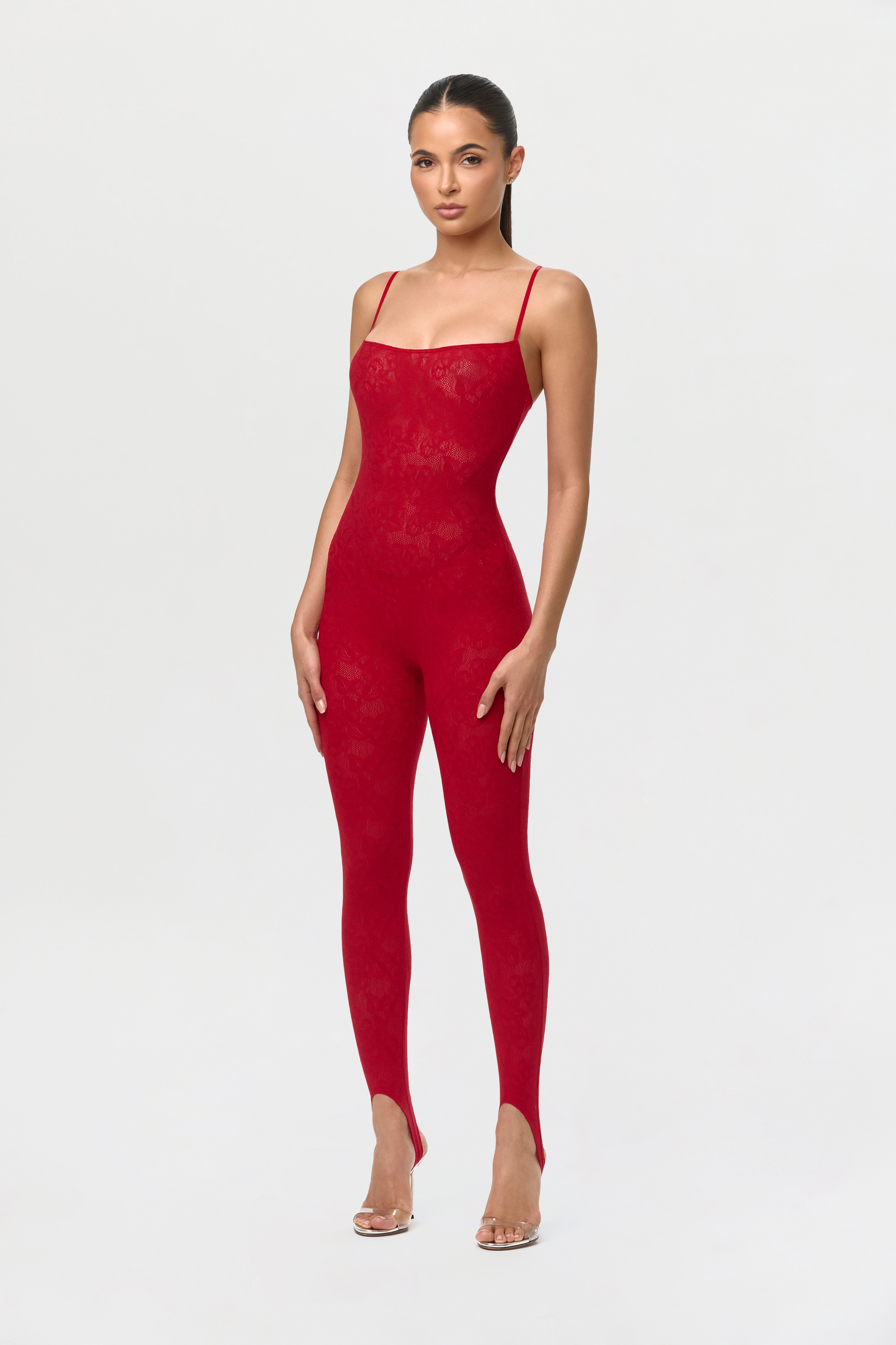 Stretch Lace Tank Stirrup Jumpsuit
