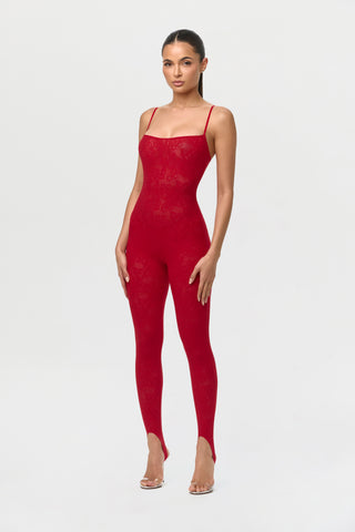 Stretch Lace Tank Stirrup Jumpsuit