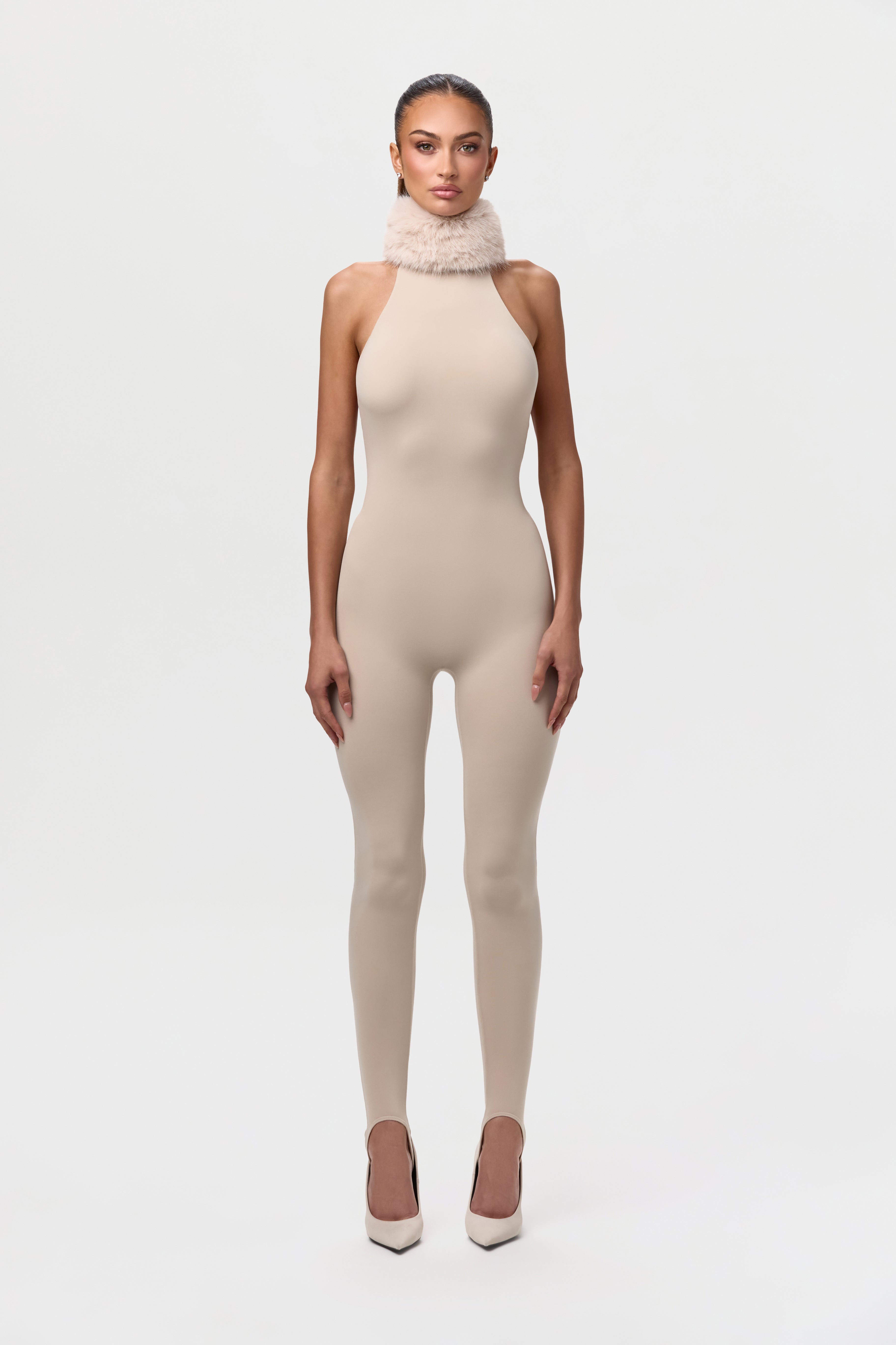 Naked Faux Fur Stirrup Jumpsuit