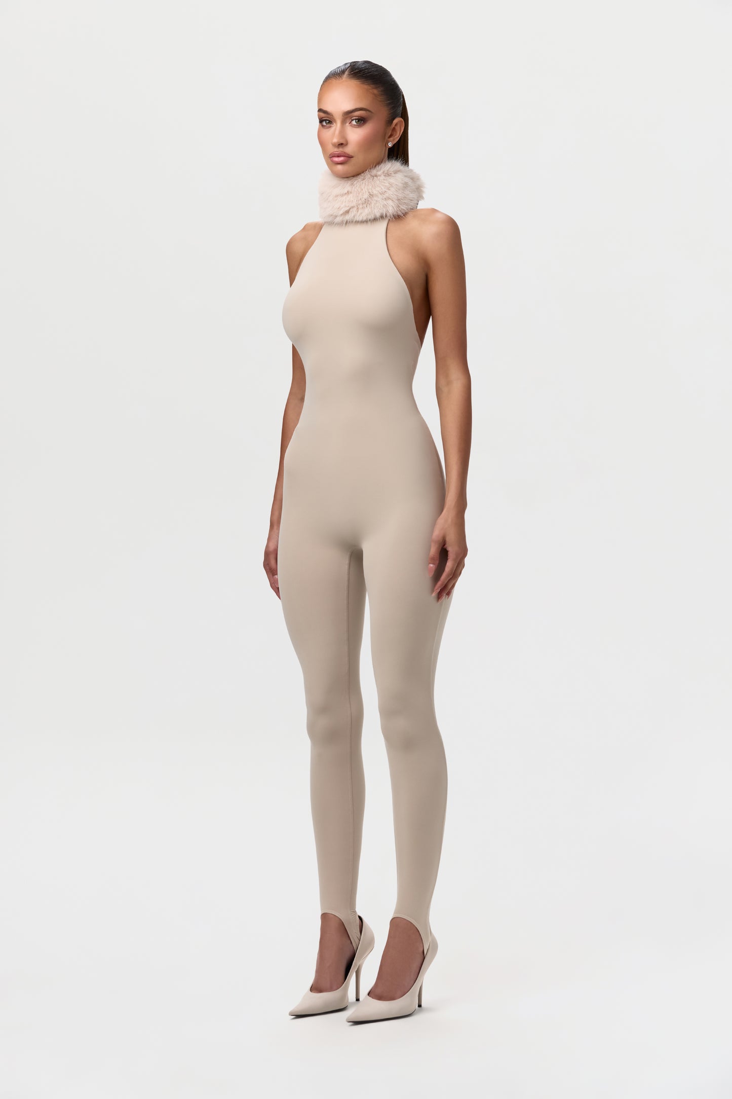 Naked Faux Fur Stirrup Jumpsuit